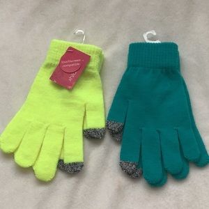 Xhilaration Touchscreen Compatible Acrylic Stretch Gloves Aqua/Neon Yellow 2 Pr.